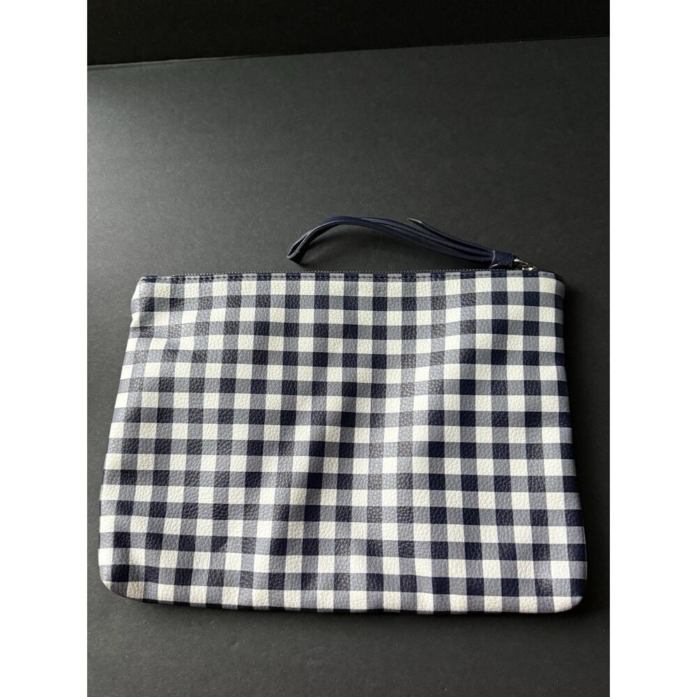 Draper James Blue Gingham Wristlet Pouch Wallet Bag Blue White Preppy Travel